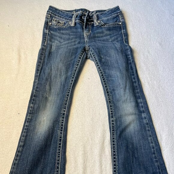 Grace in LA Girls Jeans Size 8 Rhinestone Embellished Flare Denim Distress - Picture 1 of 11